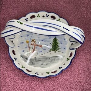RCCL Snowman and Christmas Tree hand painted Basket. Made in Portugal